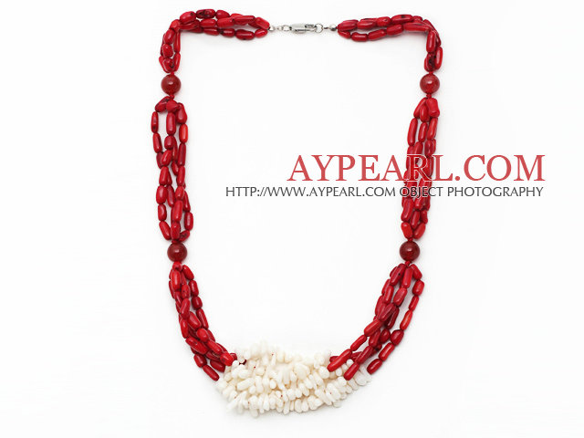 Multi Strands Zylinderform White and Red Coral Necklace