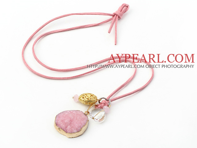 Pink Series Crystallized Agate Pendant Necklace with Pink Cord ( The pendant may not complete )