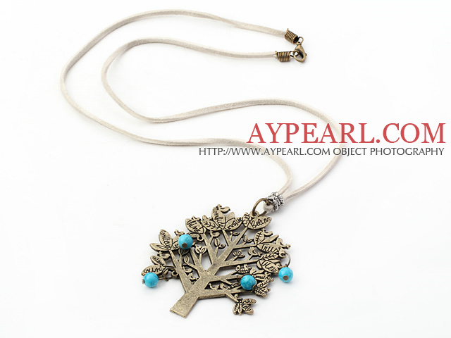 Simple Bronze Shape Design Arbre pendentif avec cordon blanc