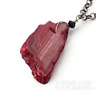 Simple Design Pink Red Color Irregular Shape Crystallized Agate Pendant Necklace ( The stone is not complete )