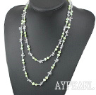 Long Style Light Green Freshwater Pearl and Clear Crystal Necklace ( No Clasp )