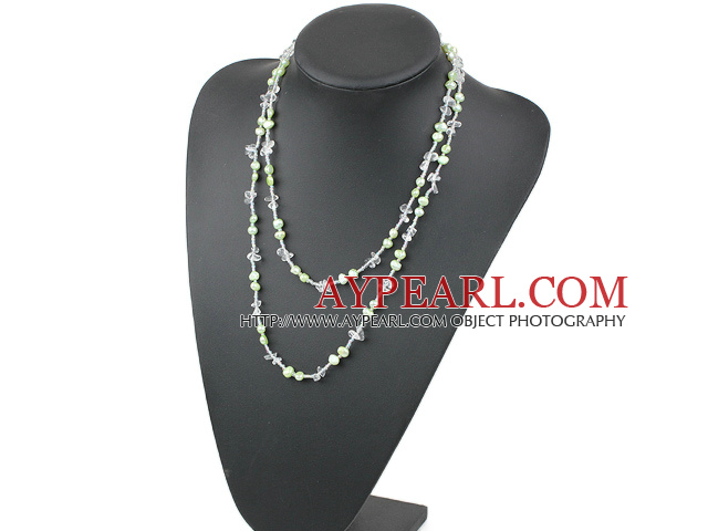 Long Light Style Green Pearl γλυκού νερού και Clear κολιέ κρύσταλλο (αριθ. Κούμπωμα)