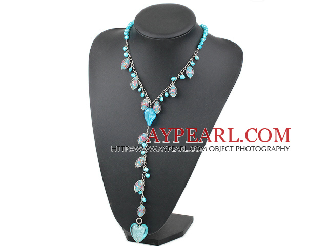Fashion Style Färgat Sky Blue Pearl och färgad glasyr Y Shape Necklace