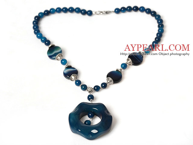 Blue Agate Necklace with Blue Agate Pendant