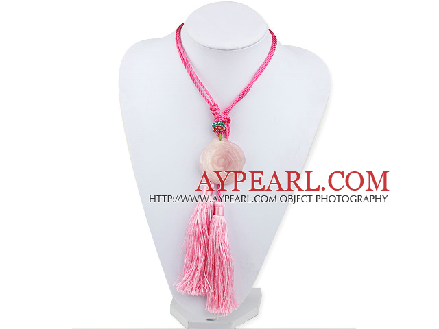 Rosa Serie etnisk stil Rose Quartz Flower och Crystal Tassel Halsband