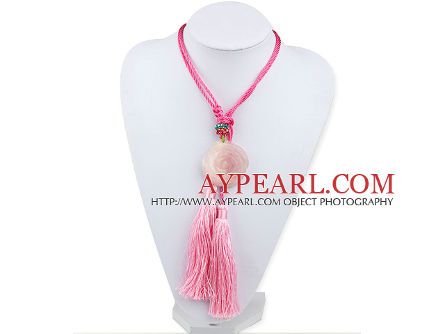 Série rose Style Ethnique Fleur Rose Quartz et collier de gland de cristal
