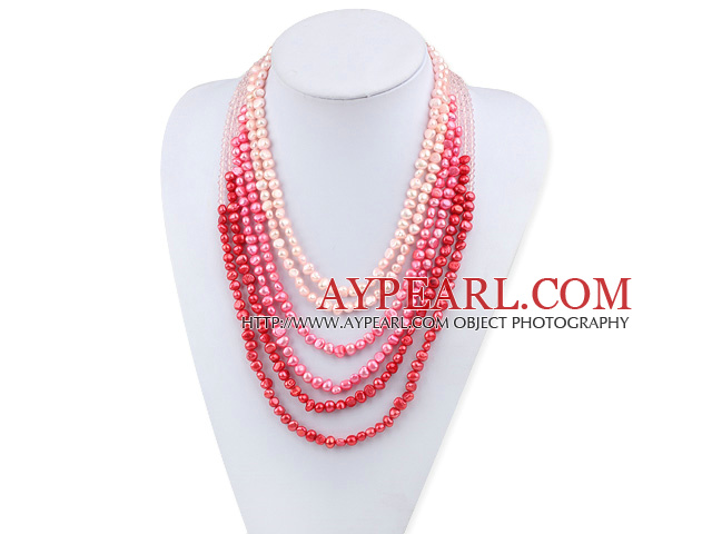 Pink Series Multi Strands Gradual Color Change Freshwater Pearl Beaded Necklace