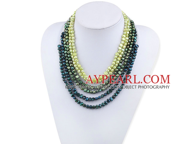 Grønn Series Multi Strands Gradvis Color Change Freshwater Pearl Beaded halskjede