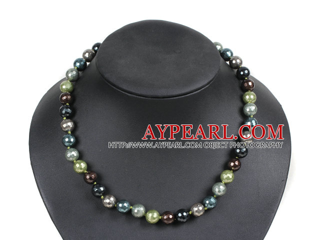 Simple Pretty Multi Color Faceted Round Seashell Beads Choker Necklace With Rhinestone Clasp