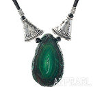 New Design Green Agate Sliced Pendant Necklace with Black Cord