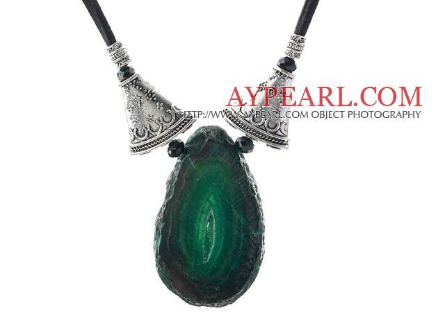 Design nou Green Agate estetic colier pandantiv cu cordon negru