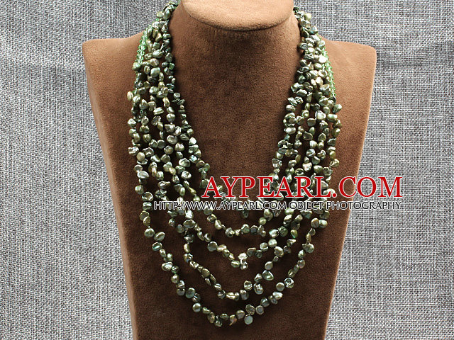 Elegant Five Layer Natural Green Rebirth Pearl Crystal Party Necklace