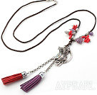 Assorted Red Coral and Owl Shape Accessory with Rhinestone Y Shape Necklace