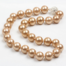 14mm Light Golden Yellow Round Sea Shell Beaded Necklace with Magnetic Clasp