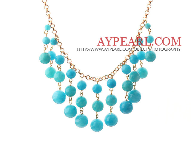 New Design Lake Blue Candy Jade Tassel Necklace with Metal Chain