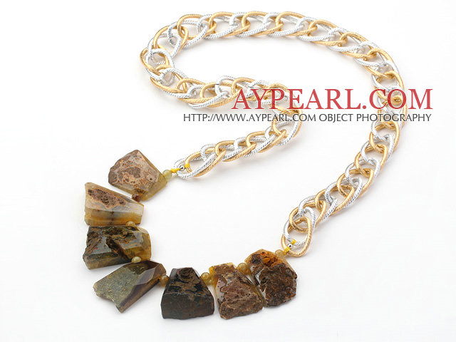 Nou design neregulate forma de spargere model cristalizat Colier Agate cu Bold lanț de metal