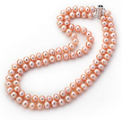 Wholesale Two Strands 8-9mm A Grade Pink Freshwater Pearl Beaded Knotted Necklace