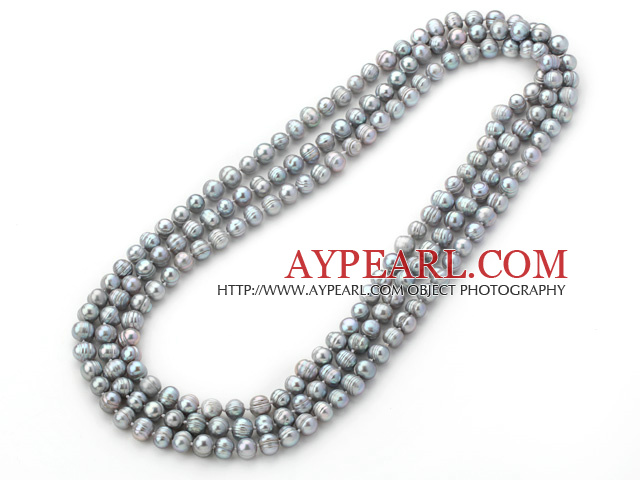 Long Style 8-9mm Gray γλυκού νερού μαργαριτάρι Beaded κόμπους γύρο κολιέ