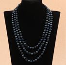 Long Style 8-9mm Black Round Freshwater Pearl Beaded Knotted Necklace