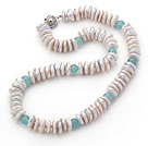 Single Strand Vit Coin Pearl Necklace och blå jade halsband