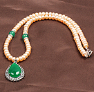 Perles d'eau douce Mode Nautral Rose Forme Waterdrop malaisienne collier pendentif Jade