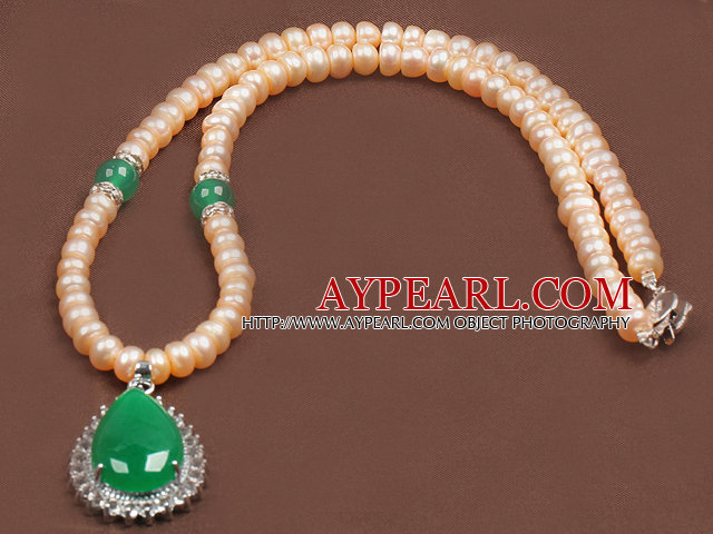 Fashion Nautral Pink Freshwater Pearl Waterdrop Shape Malaysian Jade Pendant Necklace