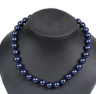 Simple Pretty Deep Blue Round Seashell Beads Choker Necklace With Rhinestone Clasp