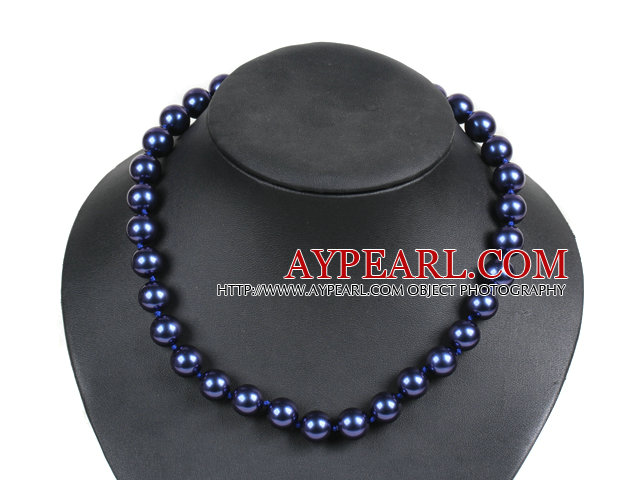 Ganske Enkelt Deep Blue Round Seashell Perler choker kjede med Rhinestone Clasp