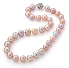 12-14mm Natural Pinka and Violet Freshwater Pearl Knotted Necklace with Magnetic Clasp