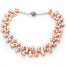 Klassische Design Natürliche rosa unregelmäßige Form Top gebohrte Perle Kristall Halskette