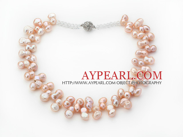 Classic Design Natural Pink Irregular Shape Top Drilled Pearl Crystal Necklace