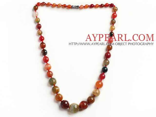 Tourmaline Color Burst Pattern Agate Graduated Beaded Necklace with Magnetic Clasp