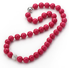 2013 Summer New Design Hot Pink Color Round 10mm Seashell Beaded Knotted Necklace with White Rhinestone Ball