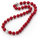 2013 Summer New Design Red Color Round 10mm Seashell Beaded Knotted Necklace with White Rhinestone Ball