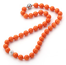 2013 Summer New Design Orange Yellow Color Round 10mm Seashell Beaded Knotted Necklace with White Rhinestone Ball
