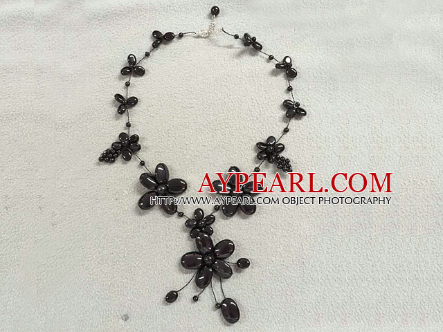 Beautiful Black Agate Flower Party Necklace