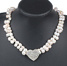 Wholesale New Design White Irregular Shape Top Drilled Freshwater Pearl Necklace with Heart Shape Rhinestone Accessory