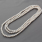 Long Style 8-9mm White Round Freshwater Pearl Beaded Knotted Necklace