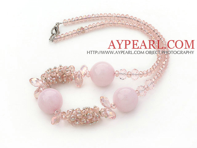 Assorted Pink Series Pink Crystal and Rose Quartz Necklace with Lobster Clasp