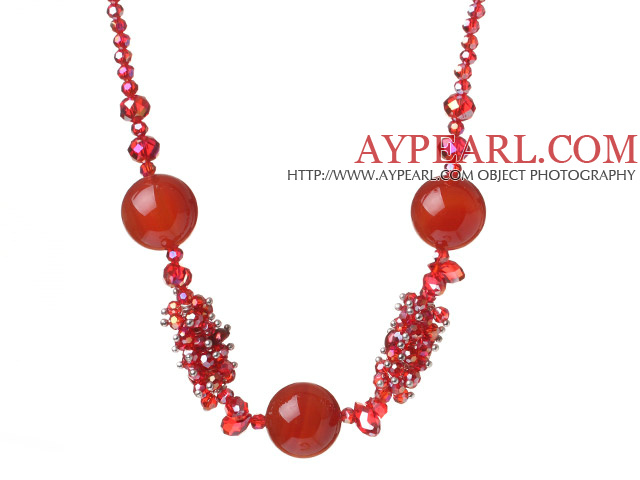 Blandade Red Series Red Crystal och Fasett Karneol halsband med Karbinlås