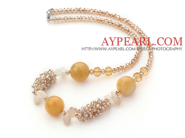 Ποικιλία Light Yellow Series Citrine και κίτρινο Jade κολιέ με κούμπωμα Αστακός