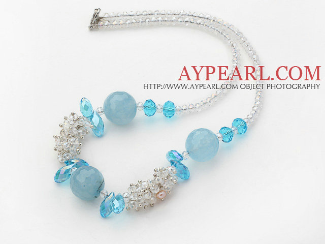 Assorted Vitt och Sky Blue Series Clear Crystal och Blue Jade Halsband med Karbinlås