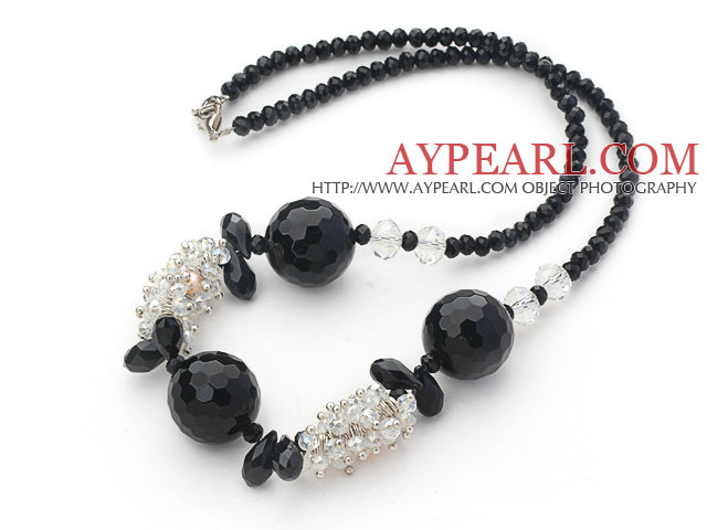 Assorted Black Series Black Crystal und schwarz Achat Halskette mit Karabinerverschluss