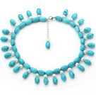 Blue Turquiose Choker Necklace with White Freshwater Pearl and Blue Turquoise Beads