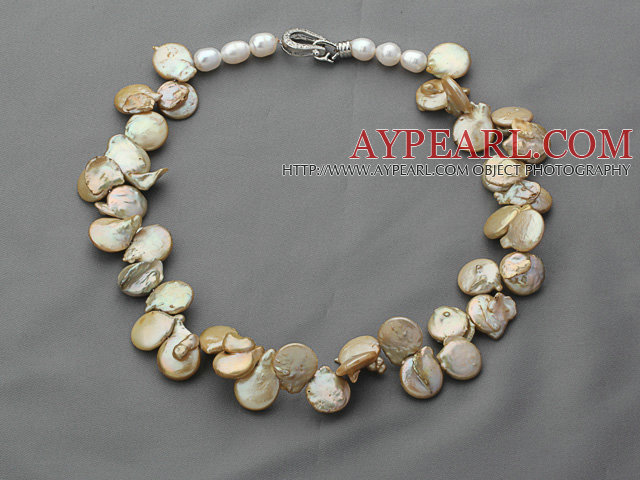 シングルストランドイエローブラウン色の不規則な形の真珠のネックレス