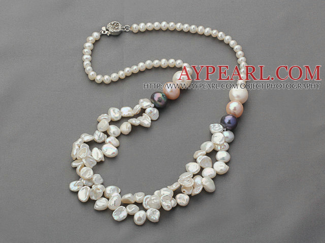 Two Layer White Rebirth Pearl and Round Pearl Necklace