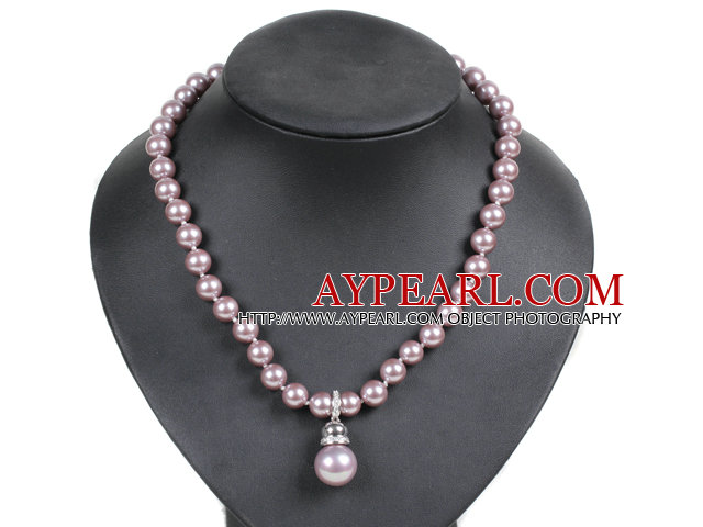 Collier de perles de coquillage rose Graceful Coeur Violet Pendentif avec fermoir