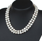 Double Rows 10-11mm Natural White Potato Freshwater Pearl Beaded Knotted Necklace