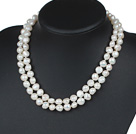 Wholesale Double Rows 10-11mm Natural White Potato Freshwater Pearl Beaded Knotted Necklace