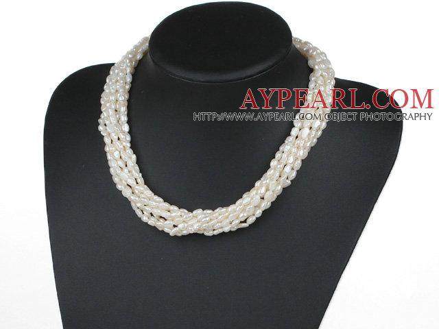 Eight Strands Irregular Shape Baroque Pearl Twisted Necklace